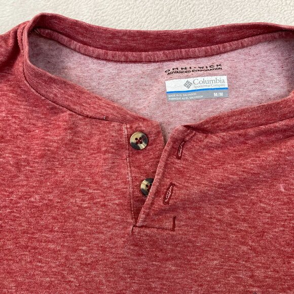 Columbia Men's Henley Shirt Medium Red Long-Sleeve Omni-Wick Polyester/Cotton - Picture 4 of 10